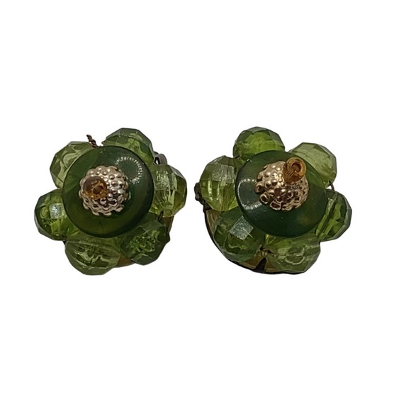 Vintage Green Germany Signed Clip On Earrings - Picture 1 of 3